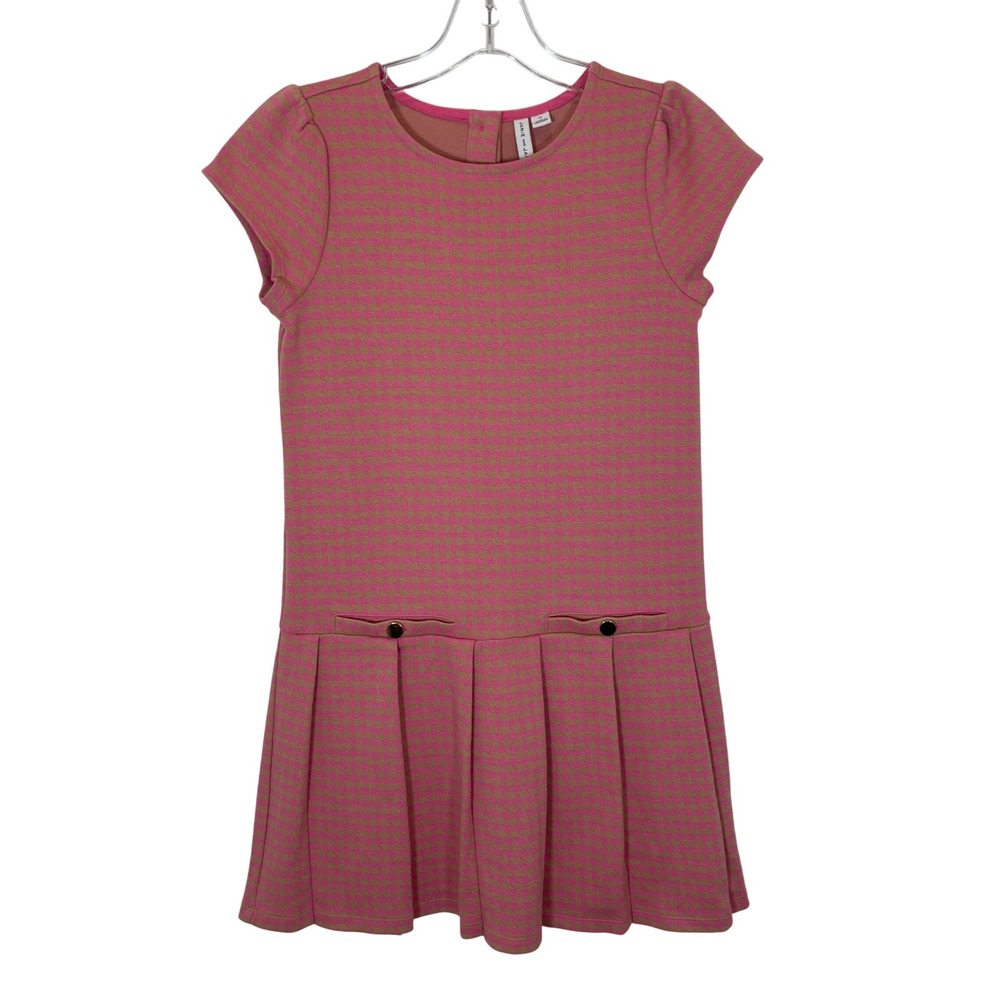 Janie and Jack Dress‎ Pink Houndstooth Pleated Drop Waist Preppy Girls Size 12
